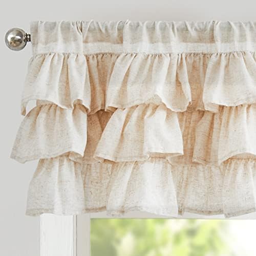 jinchan Ruffled Valance Curtain Kitchen Valance for Small Windows Shabby Chic Valance for Living Room 18 Inch Linen Farmhouse Valance Light Filtering Half Window Valance Rod Pocket 1 Panel Crude