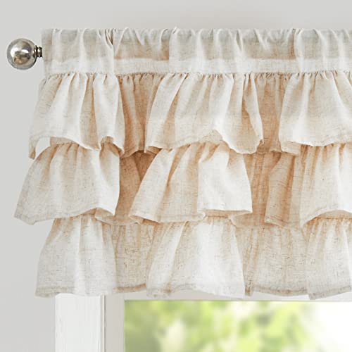 jinchan Ruffled Valance Curtain Linen Kitchen Window Valance for Living Room Bedroom 18 Inch Farmhouse Cottage Shabbychic Style Light Filtering Small