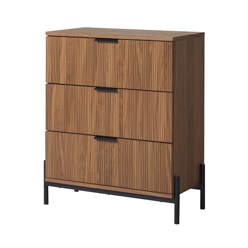 Walker Edison Mid-Century 3-Drawer Chest with Reeded Drawer Fronts, 35 ⅜ Inch, Mocha