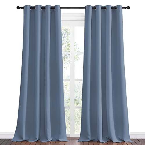 Image of NICETOWN Stone Blue Room Darkening Curtain Panels 108 inch Length for Bedroom Living Room, 55 inch Width, 2 Pieces, Thermal Insulated Blackout Draperies for Home Decoration, Total Privacy