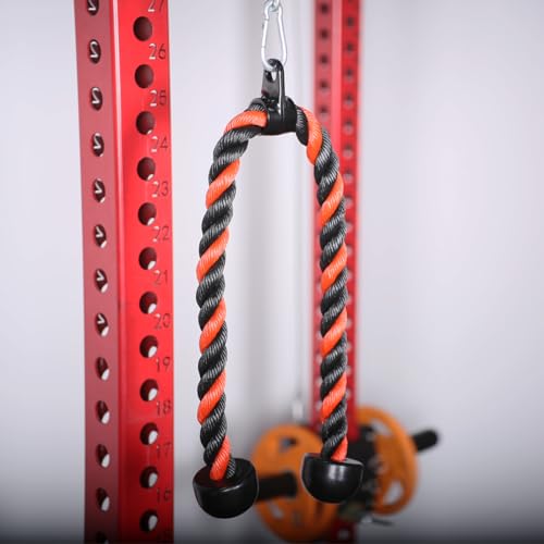 Tricep Rope Fitness Attachment Cable Machine Pulldown Heavy Duty Coated Nylon Rope with Solid Rubber Ends (36'' Black&Red)