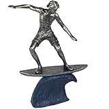 G&S - Estatua de surfer sobre olas, poliresina, 22 x 14 cm, color plateado, ambiente de vacaciones y surf
