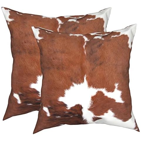 Western Cow Print Pillow Covers 18x18 Inch 2 Pcs Cowhide Faux Fur Decorative Throw Pillows Cover Case Farm Animal Skin Print Pillowcase Decor Gift for Bedding Couch Sofa (Not Real Cowhide) Cover