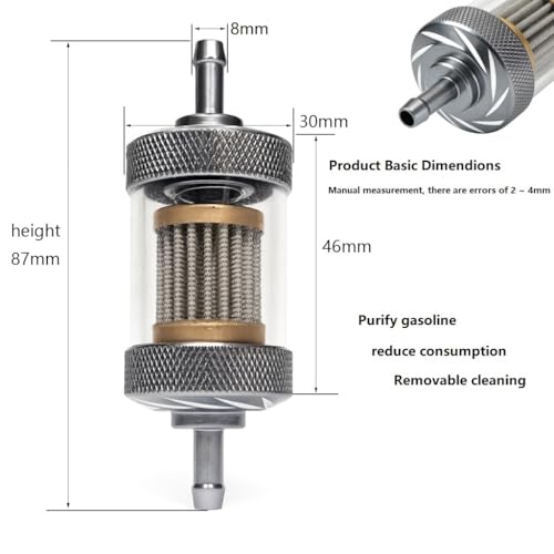 Image of 1 /4 inch Universal Fuel Filter, 8mm Inline Fuel Filter with Clear View for Motorcycle ATV Dirt bike Classic bikes and Small gasoline Engines