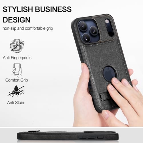 KSELF Leather Case for iPhone 17 Pro Max Case, Protective Slim with Kickstand Shockproof Phone Cases, Built-in Invisible Stand Compatible with iPhone 17 Pro Max 6.9'' (Black) by KSELF - Image 3