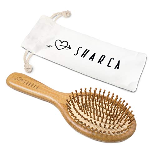 Sharca Premium Wooden Bamboo Hair Brush With Ball Tipped Bristles From Natural Wood. Organic, Biodegradable, No Plastic #TOP4