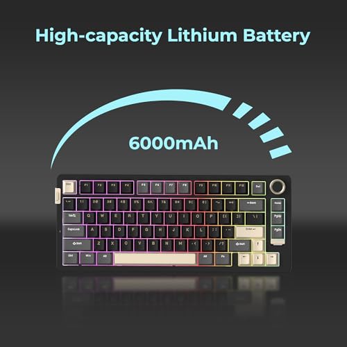 Image of Rosewill Neon S75 Wireless Mechanical Gaming Keyboard, 80-Key Layout w /Volume Knob, Bluetooth / 2.4GHz / USB-C, Hot-Swappable Blue Switches, RGB Backlit, 6000mAh Battery, Windows & macOS, Black