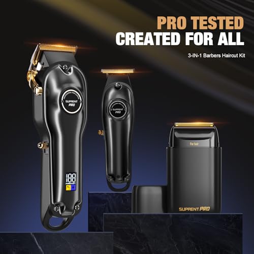 Image of SUPRENT PRO Professional Hair Clipper and Trimmer Set with Foil Shaver, Professional Barber Clippers for Men