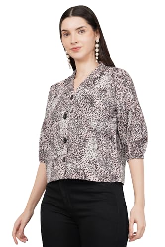 Image of Women Printed Oversized Lapel Collar Casual Crop Shirt