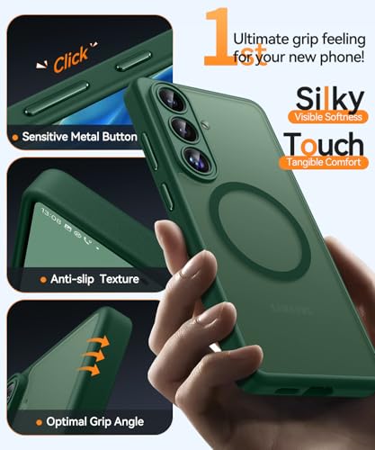 Image of CANSHN Designed for Samsung Galaxy S26 Plus Case (6.7 inch), Upgraded [Full Camera Protection] [Compatible with Magsafe] [Translucent Matte] Shockproof Protective Phone Cover, Deep Green