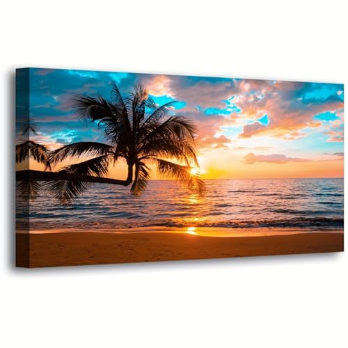 Tableau plage coucher de soleil 60x135cm décoration murale salon