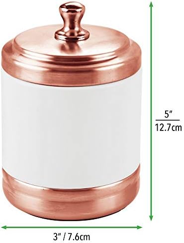 mDesign Set of 2 Cotton Pad Dispenser with Lid  Vanity Container for Cotton Buds, Bath Salts, Cosmetics and More  Cosmetic Organiser Made of Metal  Matte White/Rose Gold