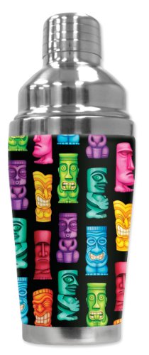 Mugzie "Tikis" Cocktail Shaker With Insulated Wetsuit Cover, 16 Oz, Black #TOP9
