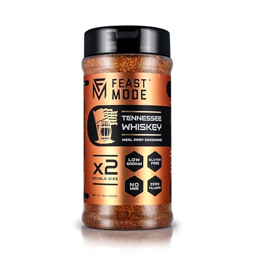 Tennessee Whiskey Seasoning | Feast Mode Flavors 10oz Master Edition | Low Sodium | Low Calorie | Zero Artificial Fillers Binders or Dyes | Natural Meal Prep Flavoring | Smoky Chipotle Spice Blend | Savory and Spicy Barbeque Mix for Chicken Pork Beef Vegatables Rice and more!