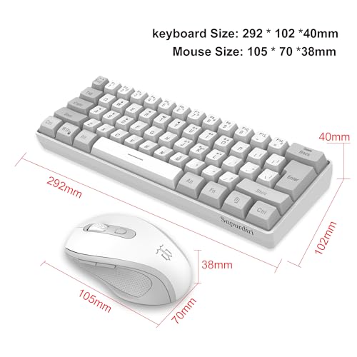 Image of Snpurdiri 2.4G Wireless Gaming Keyboard and Mouse Combo, Include Mini 60% Mechanical Feel RGB Backlit Keyboard, Ergonomic Vertical Feel Small Wireless Mouse(Grey and White)