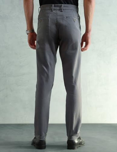 Image of Arrow Sport Men Slim fit Cotton SolidMid Rise waistTrousers