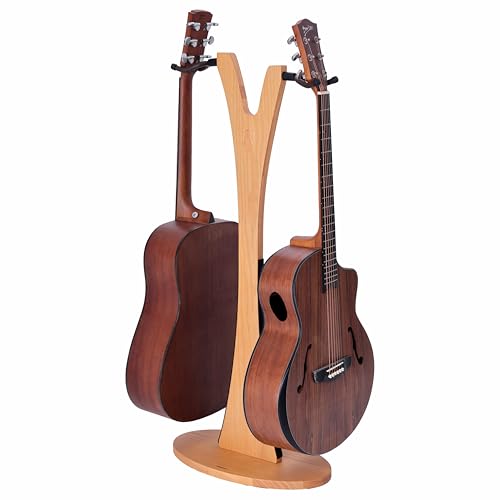 Nefelibata Wooden Guitar Stand, Handmade German Ash Solid Y-shaped Wood Racks Floor Holds 2 Guitars, for Acoustic guitars, Classical guitars, Banjos, Mandolins(Log) by Nefelibata - Image 2