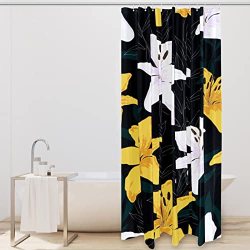 Rideau de douche imperméable contre les fuites d'eau motif lys noir