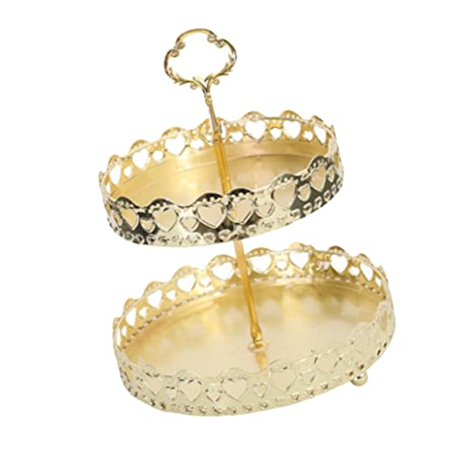 Lujosa capa de doble capa Cupcake de doble capa elegante dulces redondos frutales -postres -teller para celebración del matrimonio, hecho de cobre Material (corazón amoroso) (grano (corazón amoroso)