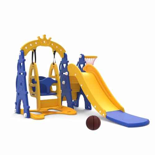 Image of Amazon Brand - Solimo 3-in-1 Garden Castle Slide & Swing for Indoor & Outdoor Use | for Kids 2-8 Years Old | Safe & Fun | Ideal for Boys & Girls | Toy for Kids | Easy Assembly, Multicolor