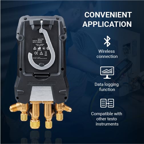 testo 557s AC Manifold Gauge Set – AC Recharge Kit with 2 x 115i Pipe Clamp Thermometer, 1 x 552i Micron Gauge & 4-Way Valve - Set with Bluetooth and App-Connection by Testo - Image 5