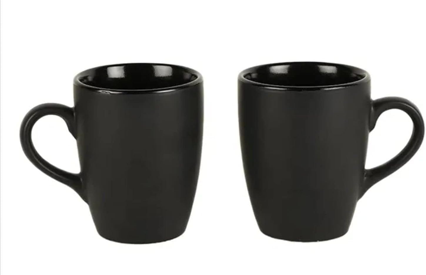 KIE Black Shining Serving Ceramic Coffee Mug, Tea Cup/Plain Ceramic Mug/Ideal Gift for Boys & Girls - Set of 2 Piece, 350 ML