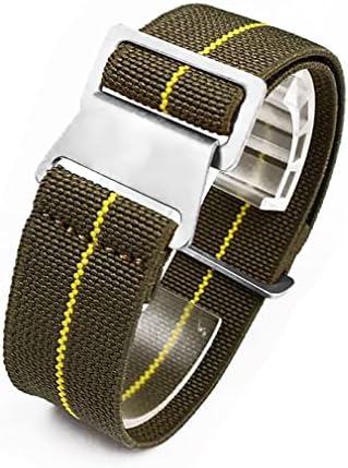Nice Pies Man's French Troops Military Parachute Watchband Special Elastic Fabric Nylon Canvas Strap Hook Buckle 20/21/22mm Multiple Color Options (21mm, 2 Green+Yellow)
