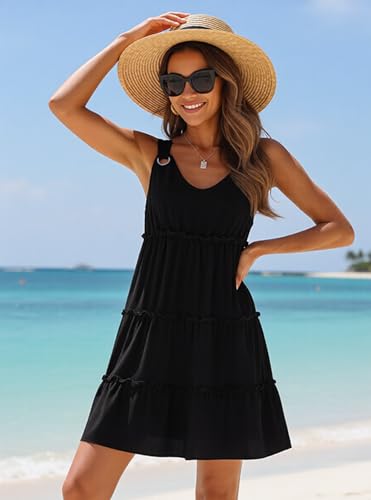 Image of ETCYY Sundresses for Women 2026 Vacation Swimsuit Cover Ups Boho Floral Beach Dress T-Shirts Tank Dresses