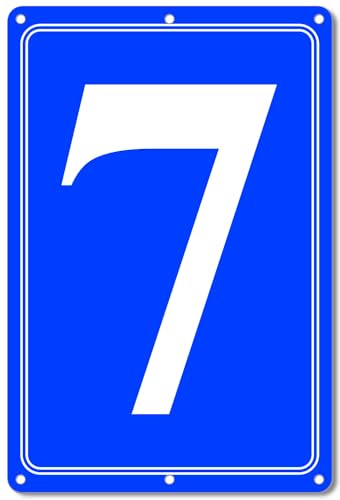 Image of Premium Aluminum Number Signs 7, Metal 12 inch X 8 inch Blue Numbered Signs Outdoor for Parking Lots, Floor, Dock, Court, Aisle, Field, High Visibility, No Fade, Weather-resistant