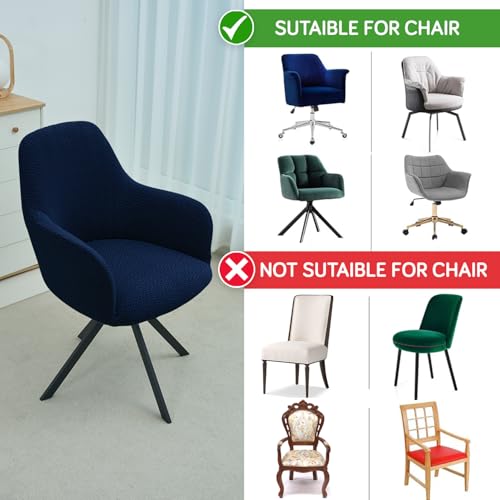 Image of HOKIPO Premium Jacquard Fully Covered Cover for Swivel Dining Chair with Arms, Pack of 4, Navy Blue (AR-5356-NBL*4)
