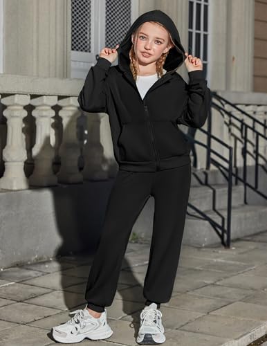Arshiner Girls 2 Piece Outfits Jogger Sets Zip Up Hoodie Sweatshirts and Sweatpants with Pockets Tracksuits Sweatsuits3