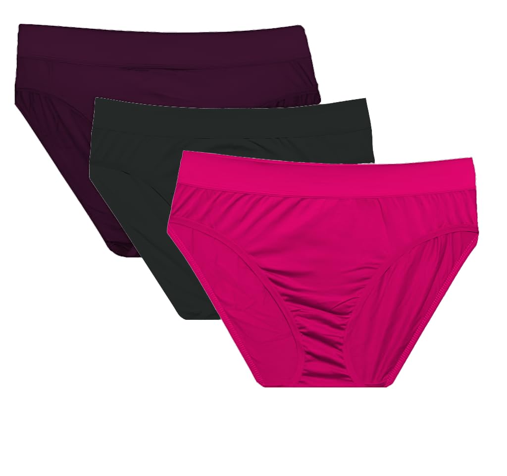 Womens 100% Pure Soft Cotton Sinker Tummy Control/Tummy Tucker Hipsters Panties with Soft High Waist Elastic Band - Pack of 3 (Pink, Black, Maroon)-image-42