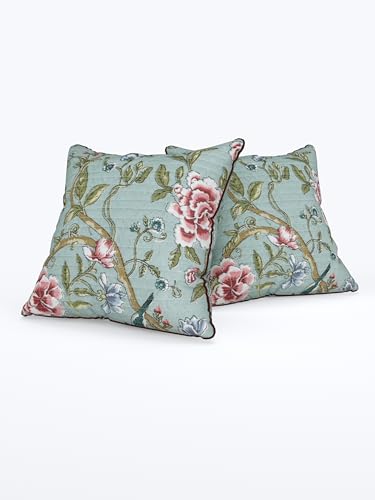 Image of Pure Cotton Quilted Cushion Cover 16x16 Inch | Anokhi Print Decorative Throw Pillow Cover | Soft Cotton Sofa Cushion Cover with Hidden Zipper | Living Room Bedroom Home Decor