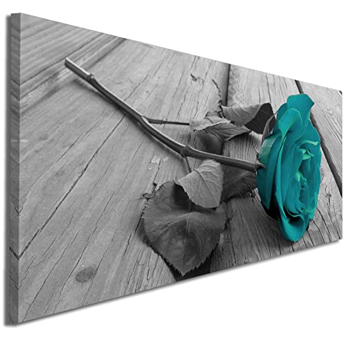 Modern Black and White Canvas Wall Art of a Teal Rose Flower - Large Floral Canvas Pictures - 1037 - WallfillersÃ‚® by Wallfillers Cover