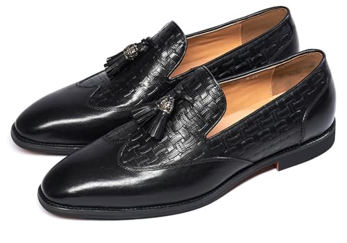 Santimon Tassel Loafers for Men Silp On Formal Dress Modern Suit Shoes Men's Fashion Genunie Leather Mocasines Prom Wedding Business Causal Penny Loafers Comfortable Tuxedo Shoes for Men