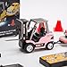 CRAFTLZ Mini Remote Control Forklift Truck for Adults, 1/64 Scale Alloy RC Forklift Truck with Wireless Controller, Cargo Hook, Forks and Pallet (Pink)