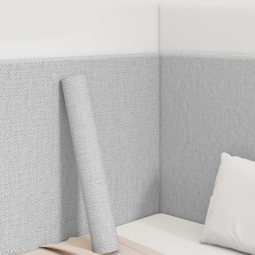 Papel Tapiz Autoadhesivo Texturizado de 5 mm, Autoadhesivo, con Textura de Lino, Imitación de Hierba, Impermeable, Despegable, Cuadrado, Extraíble, para Paredes, Dormitorio(Light grey)