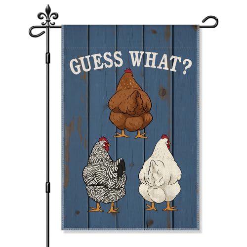Xipromi Guess What Garden Flag, Funny Chicken Butt Yard Flags for Outside, Entry Farm Farmhouse Outdoor Decor, Housewarming Gifts for Chicken Lovers, Homestead Chicken Gifts for Family