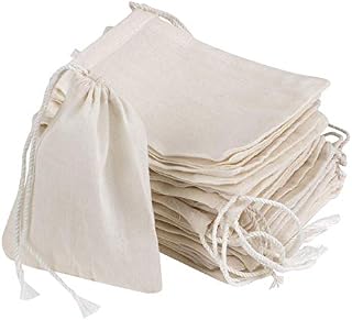 AKOAK 20 Pcs 4 x 3 Inches Muslin Drawstring Bags,Natural Unbleached Cotton Spice/Tea/Herbs