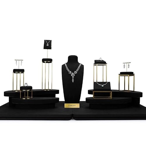 QINGGANG-0224 jewelry organizer Black Velvet & Metal Jewelry Display Set Combination for dressing table
