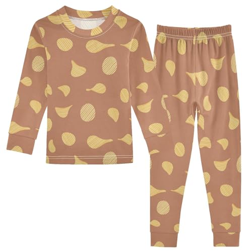 Pajama Sets Long Sleeve Orange Background Potato Chips Soft Comfy Sleepwear 2 Piece PJS 3-8T
