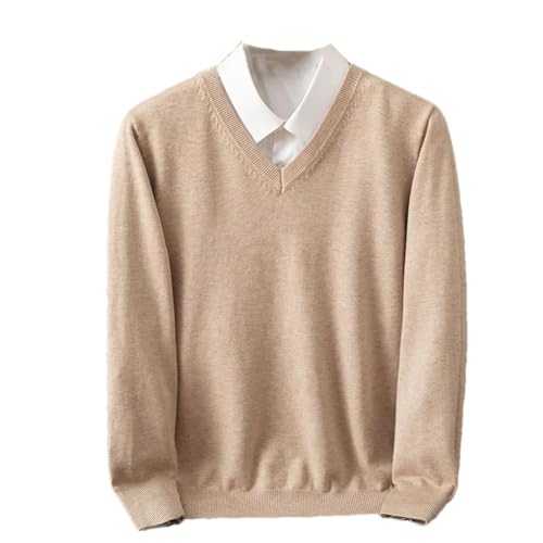 Men's Long Sleeve Wool Sweater Classic Solid Color V-Neck Warm Pullover Sweater