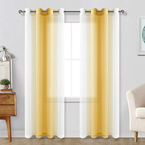 Hiasan Ombre Sheer Curtains Yellow Gradient, 52 x 96 Inches Long, 2 Panels