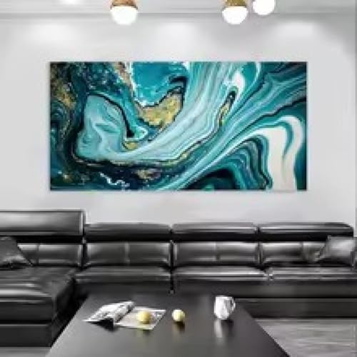 Salon moderne décoration maison vide ? Toile abstraite vert doré - 5