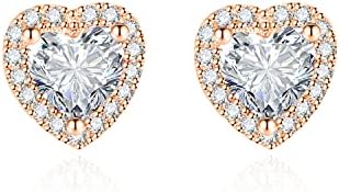 Shuxin Silver Stud Earrings for Women, 925 Sterling Silver Halo Stud Diamante Earrings, White Gold Square Earrings for Women, Heart Shaped Diamond Earrings for Women, Silver/Gold/Rose Gold