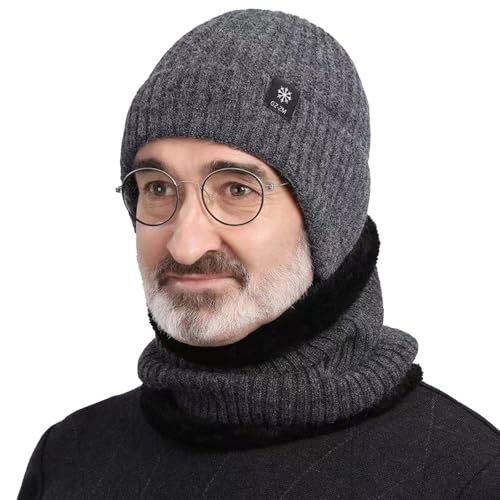 Risipu Berretti da uomo, cappello invernale da donna, lavorato a maglia, con paraorecchie, antivento, imbottito, caldo, caccia, escursionismo, ciclismo, Nero , Taglia unica