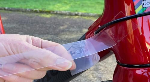Image of VCH 8671HS Polyurethane Bike Protection Tape - Pre-Cut 50mm x 100mm strip of Helicopter Tape - Strong Clear Protective Film - UV Resistant & Anti-Scratch