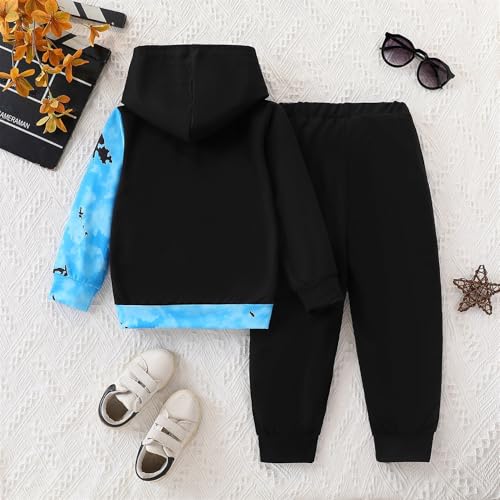 Image of 2-6T Toddler Baby Boy Clothes Long Sleeve Hooded Pullover Colorblock Sweatshirt + Pants 2pcs Fall Winter Outfit Set