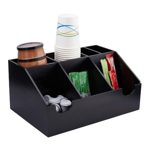 SUPERFINDINGS Coffee Station Organizer Wood Condiment Organizer Coffee Pod Holder Tea Bar Accessory Caddy Office Bar Holder Accessories for Tea Bags, 22x32.5cm/8.7x12.8