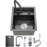Ribanedy Hidden RV Kitchen Sink with Foldable Faucet, 11.8' x 17.7' Undermount Stainless Steel Single Bowl Workstation Bar Sink for camping and small spaces (Dark Grey)